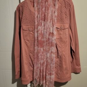 Women's Pink Lace Jacket with Scarf